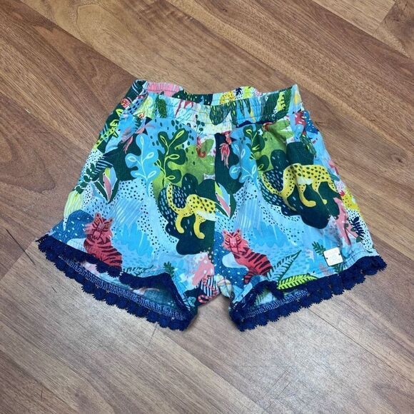 Deux par Deux Kids Psychedelic Forest Lace Trim Cotton Shorts Blue Size 3 - Picture 3 of 9